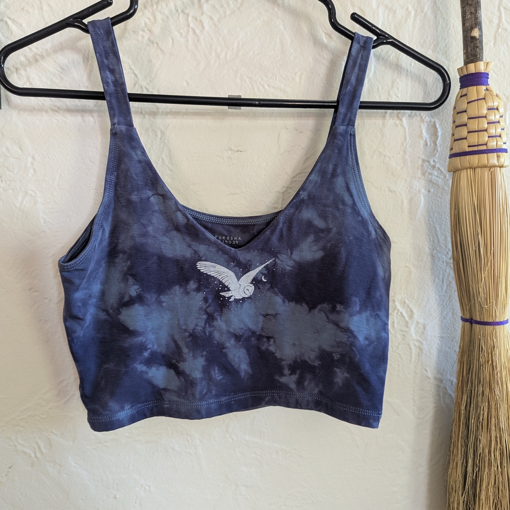 Tie-Dye Navy Midwinter Bra Top with Owl Graphic